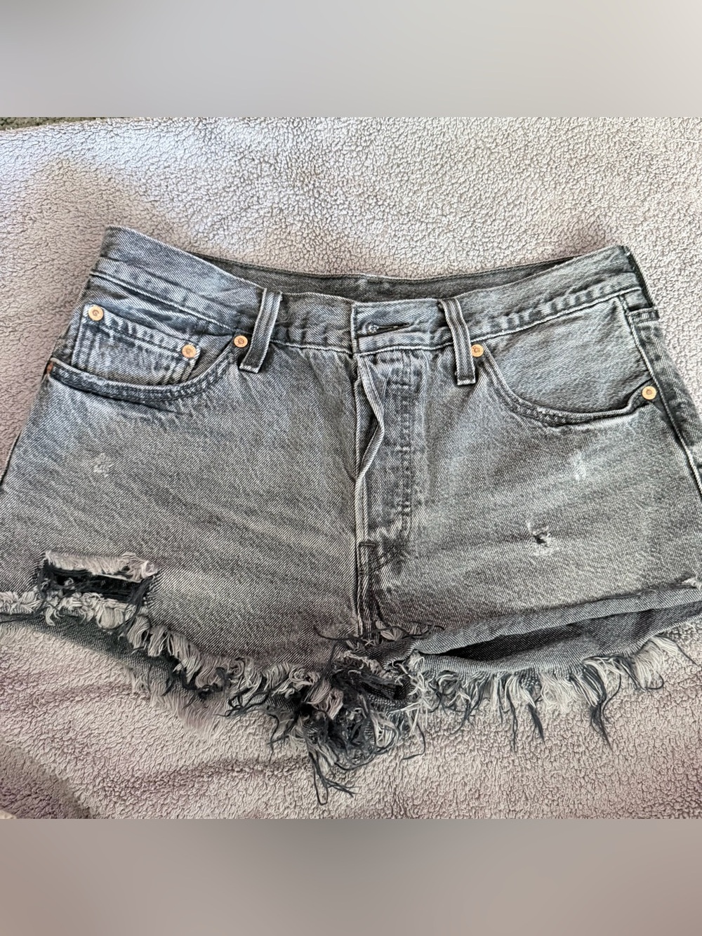 Levi's Washed Gray Distressed Denim Cutoff Shorts size 30